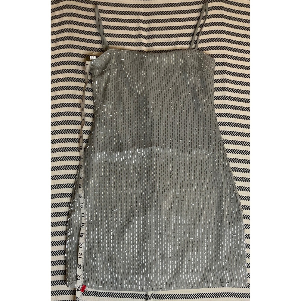 Zara Silver Beaded Mini Dress‎ Spaghetti Strap Square Neck Party XS
